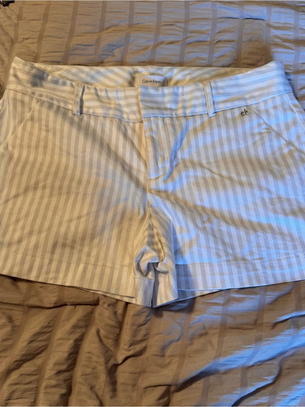 Calvin Klein Cream & White Striped Bermuda Shorts